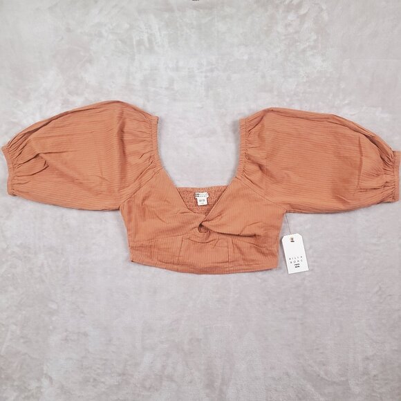 NWT Billabong del Sole Top Puff sleeve Burnt Orange, size Large - Picture 2 of 13